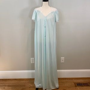 Vintage button front robe lace retro housewife lingerie Brady bunch mint